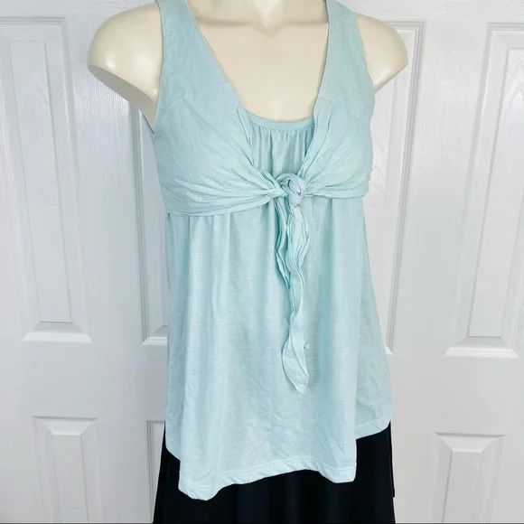 BEACHY AVON MARK top lightweight sleeveless tie front green tank top bohemian M - Picture 9 of 9